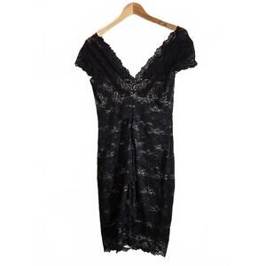 JS Collections Black Lace V-Neck Midi Dress Size 6